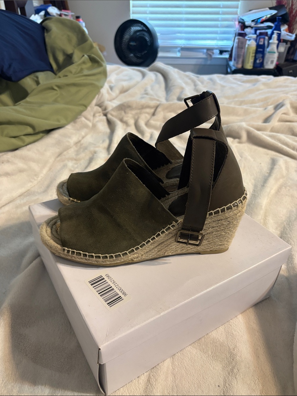 GAP Olive Green Suede Espadrille Wedge Sandals with Ankle Strap